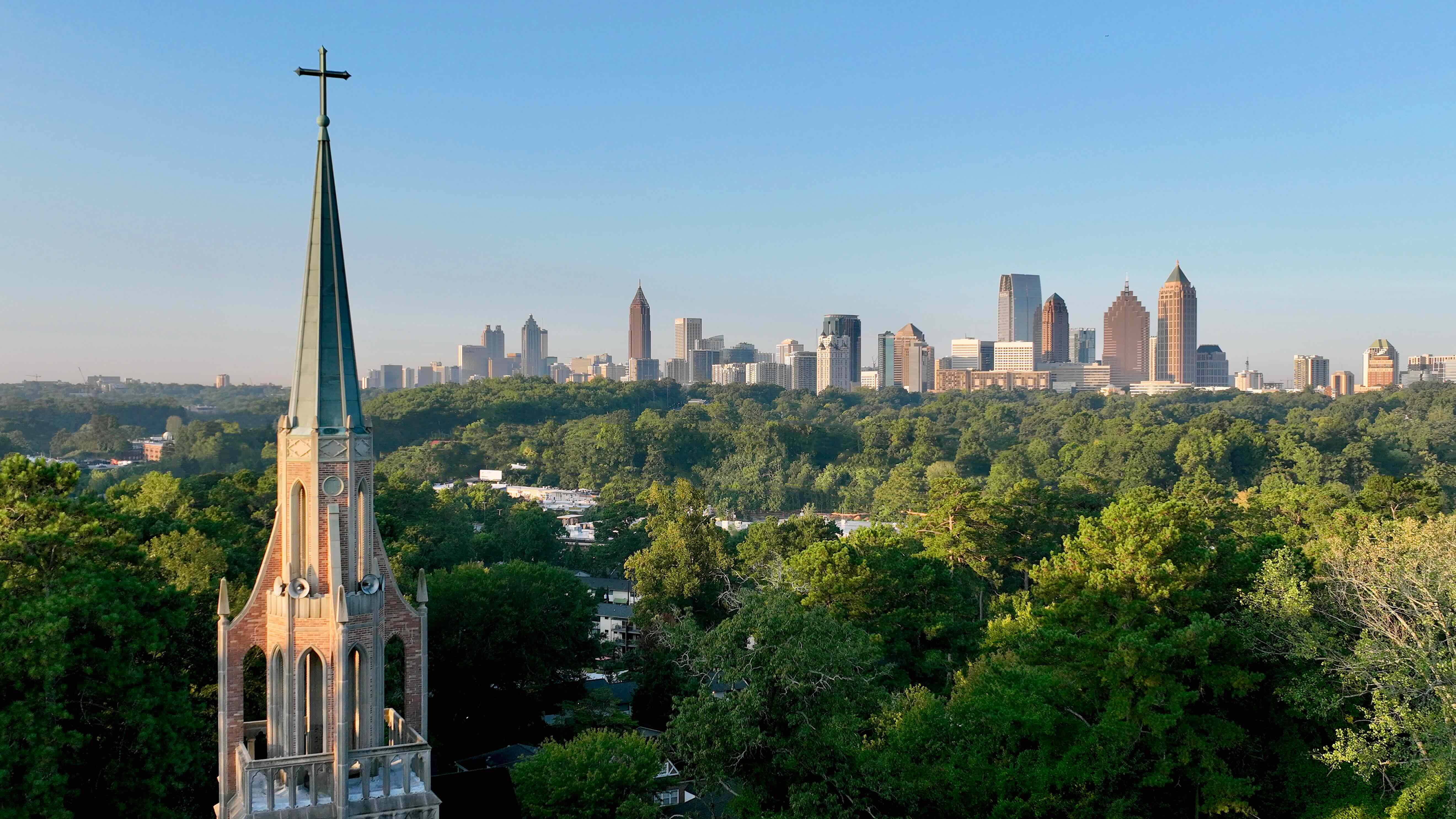 Heritage Preparatory School steeple with Atlanta skyline